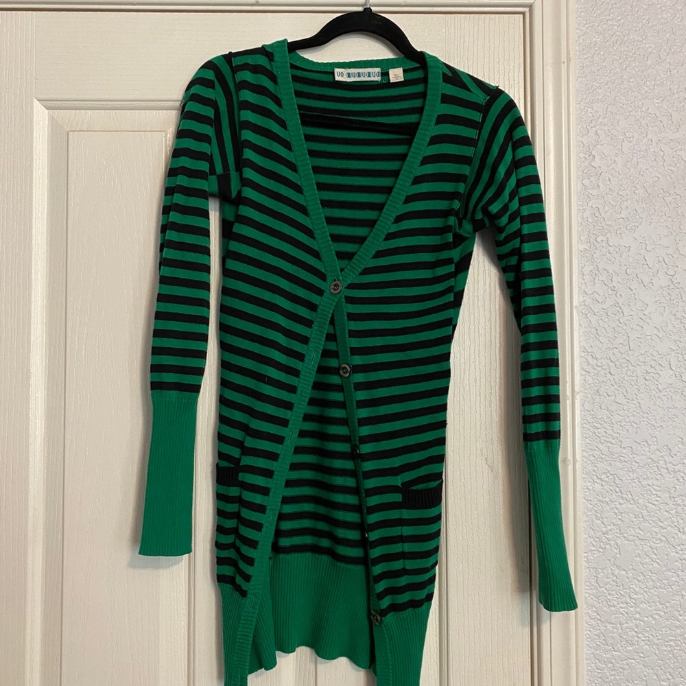 Urban Outfitters Navy & Green Striped Cardigan